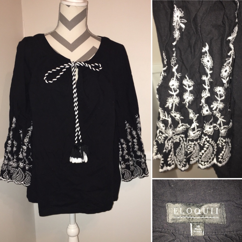 Beautiful ELOQUII embroidered peasant blouse